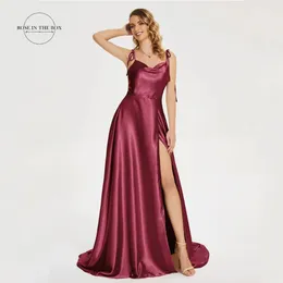 Party Dresses 2024 Sexy Evening Dress Elegant Spaghetti Strap Satin Long A-line High Slit Simple Prom Gown Women Maxi Vestidos Gala