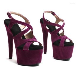 Sandals Leecabe 17CM/7Inch Suede Upper Women Fashion High Heel Platform Ankle Strap Sandal Pole Dancing Shoes