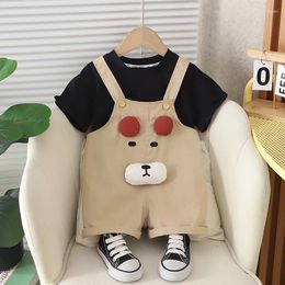 Clothing Sets 2024 Designer Baby Boy 18 Months Old Summer Clothes For Kids Cartoon O-neck Short Sleeve T-shirts And Overalls Boys Outfits