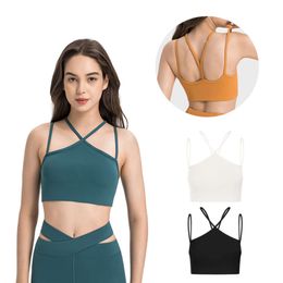 Cross Back Sport Bras Padded Strappy Criss Cross Cropped Bras for Yoga Workout Fitness