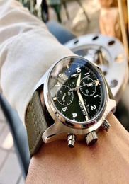 Wristwatches Luxury Men Pilots Steel Sapphire Double Quartz Chronograph Canvas Green Leather Coffee Watch Black Yellow9285344