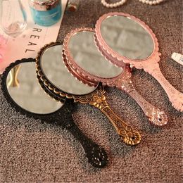 Vintage Carved Handheld Vanity Mirror Makeup SPA Salon Hand Handle Cosmetic Compact for Women 240509