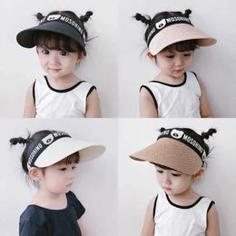 Caps Hats New Childrens Sun Hat Summer Sun Hat Outdoor Fashion Grass Knitted Hat Childrens Boys and Girls Summer Hat d240509