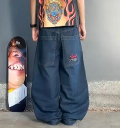 JNCO Letter Embroidery Gothic Jeans for Men Hip Hop Street Skate Baggy Denim Pants Y2K Retro Harajuku Straight Wide Leg Trousers 240509