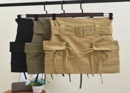 Flectit Women Paperbag Belted Mini Skirt Military Style Twill Cargo Skirt With Belt Pocket High Waist Skirts Female Y190430027964039