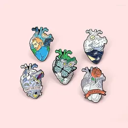 Brooches Fashion Retro Oil Painting Heart Badge Ocean Whale Butterfly Rose Organ Enamel Brooch Literary Charm Lapel Backpack Jewellery Gift