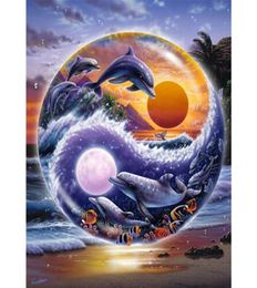 Yin and Yang Dolphins 5D DIY Mosaic Needlework Diamond Painting Embroidery Cross Stitch Craft Kit Wall Home Hanging Decor1953959