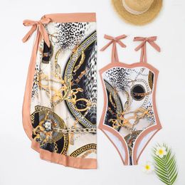 Women's Swimwear 2024 Two Piece Suit Swimsuit Cross Belly Printed Backless Bag Hip Long Skirt Beach Bathing