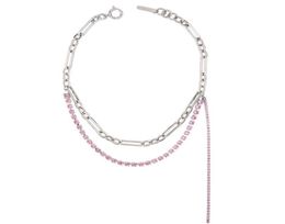 Justine Clenquet Pink Female Necklace Bracelet French Elegant Zircon Chain Double Clavicle Chain Chokers Fashion Trend7580588