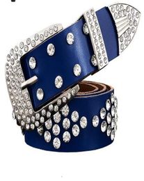 Fashion genuine leather belts for women Designer pin buckle belt men High quality rhinestone unisex waist strap Width 339337110