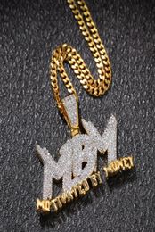 MBM Zircon Letter Iced Out Pendant Necklace Mens Jewelry Two Tone 14K Gold Plated Diamond Bling Hip Hop Jewelry Gift with 24inch C6975900