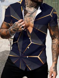 Men's Casual Shirts Loose Outdoor Street Cool Shirt Summer Short -sleeved Geometric Three -dimensional 3D Digital Printing