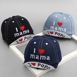 Caps Hats Spring and Summer Baby Hat Baby Girl Cowboy Baseball Hat 1 Year 2 Years Children I Love Mom and Dad Flat Hat Children Sun Hat d240509