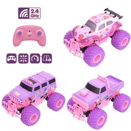 Pink 24G Remote Controlled Electric Car Big Wheel Fast Purple Truck Control Girls Toys For Kids 240508