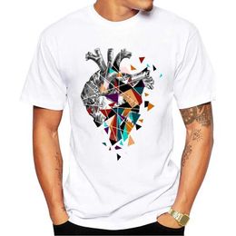 Men's T-Shirts THUB Fashion Complicated Heart Printed Men T-Shirt Summer Tshirts Short Slve Funny Ts Casual Tops Y240509