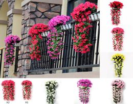 Violet Artificial Flower Wall Hanging Simulation Violet Orchid Fake Silk Vine Flowers Wedding Party Home Garden Balcony Decoration4455686