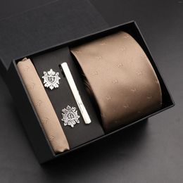 Bow Ties 2024 Fashion 7cm Tie Handkerchief Brooch Set For Men Flower Necktie Holiday Gift Box Suit Accessories Slim Wedding Gravatas