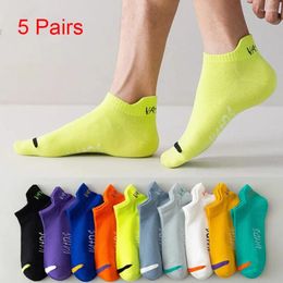 Men's Socks 5 Pairs Ankle Bright Colour No Show Men Breathable Street Fashion Sport Invisible Travel Running