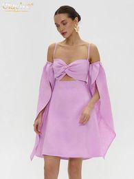 Casual Dresses Clacive Summer Slim Pink Cotton Women's Dress 2024 Fashion Strap Off Shoulder Mini Sundresses Sexy Hollow Out Female