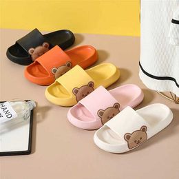 Slippers Summer Cartoon Bear Slide Womens Soft Sole Beach Sandals Home Bathroom Anti slip Thick Platform Flip Cover H240509