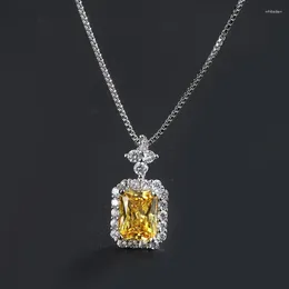 Chains Caibao European And American High Carbon Simulated Yellow Diamond 6 8 Rectangular Women's Pendant Necklace