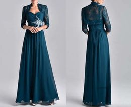 New Mother's Long Sleeved Evening Dresses Mother Lace Chiffon Seven Minute Sleeves And Two Party Dress 0509
