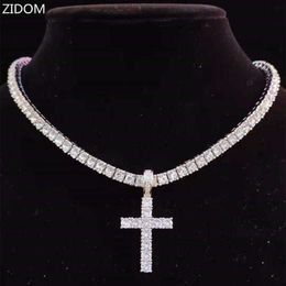 Anhänger Halsketten Männer Frauen Hip Hop Cross Halskette mit 4mm Zirkon Tenniskette aus dem Bling HipHop Schmuck 264g vereisert