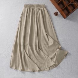 Skirts Light Breathable Cool Cotton Linen Ramie Skirt Elastic Waist Double Layer Long Women's Spring Summer Thin