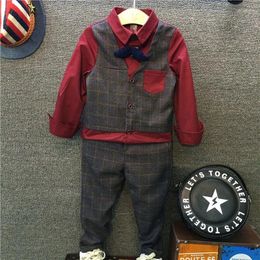 Clothing Sets Toddler Boys PLaid Two Pieces Faux Shirt And Pants Clothes Roupas De Menino Kids 6BSET010