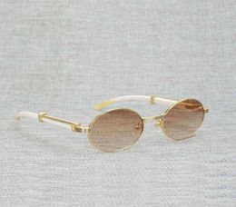 2022 Factory Whole Model Natural Wood Men Round White Buffalo Horn Clear Glasses Metal Frame Oculos Wooden Shades for Summer A6669126