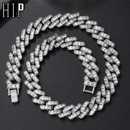 Chains HIP HOP 16MM Prong Cuban Link Chain Baguette Stones Iced Out Rapper Heavy Necklaces For Men Women Choker Jewelry d240509