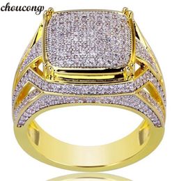 choucong Handmade Male Hiphop ring Pave Setting Diamond Yellow Gold Filled Wedding Band Rings for men Gold Colour Jewellery 255G
