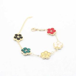 Wedding Bracelets New Korean Sweet Five Leaves Flower Bracelets For Women Charm Double Sided Flowers Metal Bracelet Wedding Party Jewellery Gifts