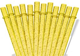 pasta Drinking Straws Reusable Clear Glitter 11 Long Hard Plastic Tumbler With Cleaning Brush Yellow amkDA5000057