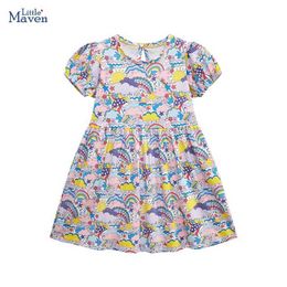 Girl's Dresses Little Maven 2024 Summer Girl Party Princess Dress Cartoon Rainbow Dress Childrens Clothing Tank Top CottonL2405