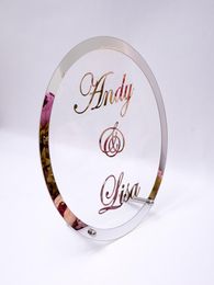 Round Customized Wedding Name Mirror Frame Acrylic Sticker Babyshower Word Sign Circle Shape Party Decor Plate With Nail5451086