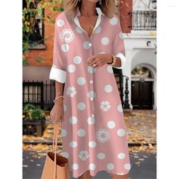 Casual Dresses Fashion Colour Polka Dot Print Women's Suit Collar Long Sleeve Block Dress Summer S-5XL 2024