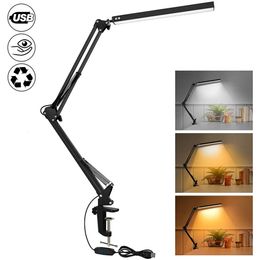 LED Desk Lamp with Clamp 10W Swing Arm EyeCaring Dimmable Light 10 Brightness Level 3 Lighting Modes 240508