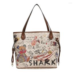 2024 Fashion Shoulder Tote Bag Bucket Graffiti Bear Pattern Luxury Designer Handbag Large Capacity Shopping Women's Her003