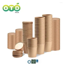 Take Out Containers Kraft Paper Food With Lids Eco Friendly Disposable Cups Perfect For Soup Ice Cream