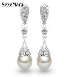 Classic 925 Sterling silver Clear Crystal Long Drop Earrings Teardrop Bridal Party Wedding Jewelry for Women Whole7577894