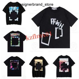 Off Designer Oil Paintting Cotton Short Sleeves t Shirt Mens T-shirt Casual Tee Tops Back Printing of Black White Summer Hip Hop Ow Loose 7jl XM59