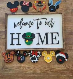 Party Decoration Home Decor Welcome Door Sign Interchangeable Seasonal Rustic Farmhouse Front Christmas4694269