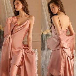 Women's Robe Bridal Wedding Robe Set With Strap Nightgown Female Sleepwear Kimono Bathrobe Gown Chemise Nightwear Summer Swing Cllar Lingerie