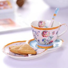 Teaware Sets Spot Oil Painting Buttercup Flower Glaze Medium Colour Ceramic Coffee Cup And Saucer Set Gourd-shaped With Spoon