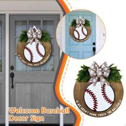 Decorative Flowers Wreaths Funny Welcome Sign for Front Door Baseball Lover Decor Outside Wreath Home Front Door Welcome Sign Gift for Baseball Fan