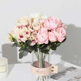 Decorative Flowers Wreaths Pink Peony Artificial Flowers Silk Bouquet for Studio Living Room Dercor Fake Flowers Decoration for Home Wedding Arrangement