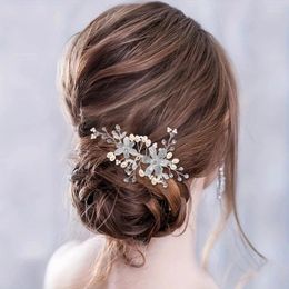 Hair Clips Trendy Flower Comb Pin Pearl Headband For Women Rhinestone Haircomd Party Bridal Wedding Accessories Jewelry Gift