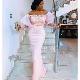 2021 Nigerian Long Puffy Sleeves Evening Dresses Off the Shoulder African Arabic Formal Celebrity Prom Dress Party Gowns 0509