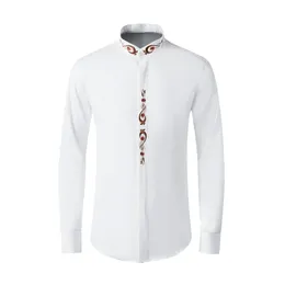 Men's Casual Shirts Phoenix Tail Embroidered Long Sleeved Chinese Style Wear Standing Collar Shirt Ethnic Clothing